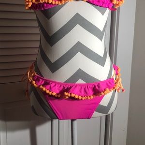 Victoria's Secret Swim - Victoria Secret bikini pink with orange Pom poms Victoria's Secret Swim - Victoria Secret bikini pink with orange Pom poms